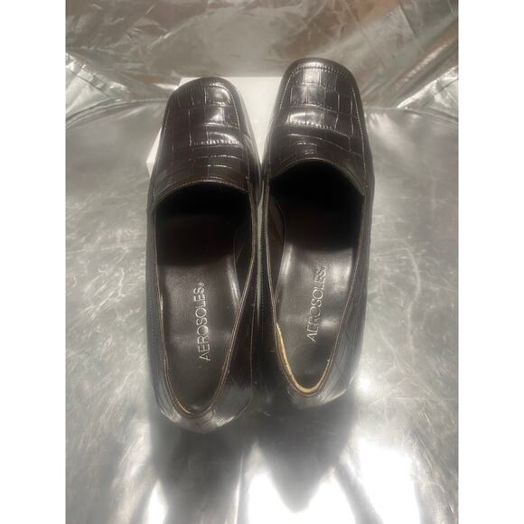 Aerosoles Career Path Chunky 2 inch dark brown Reptile Loafers Women's Size 7.5 - Picture 2 of 4